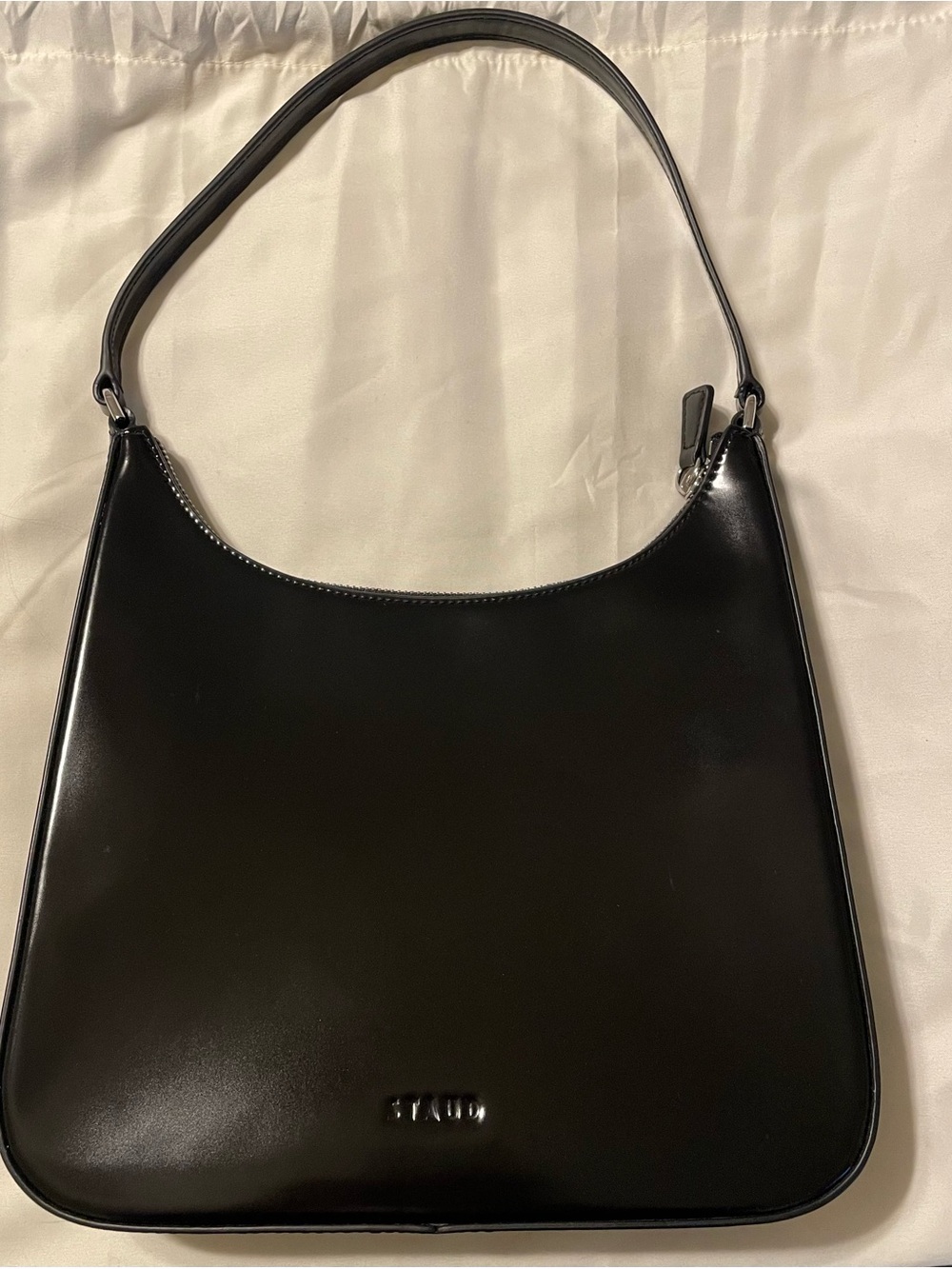 STAUD Black Leather Crescent Shoulder Bag